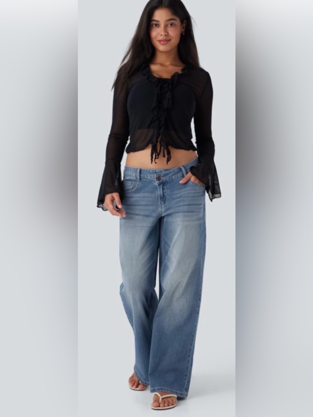 Halara Flex Asymmetric Low Rise Zipper Pockets Baggy Wide Leg Jeans Small Reg